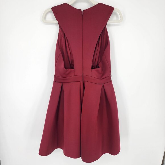 ASOS Fit & Flare Mini Dress 8 Cocktail Plunge V Neck Skater Embellished Burgundy - Picture 3 of 11